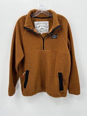 Poler Outdoor Stuff Sherpa Fleece 1/4 Zip Pullover Jacket M Brown Camp Vibes